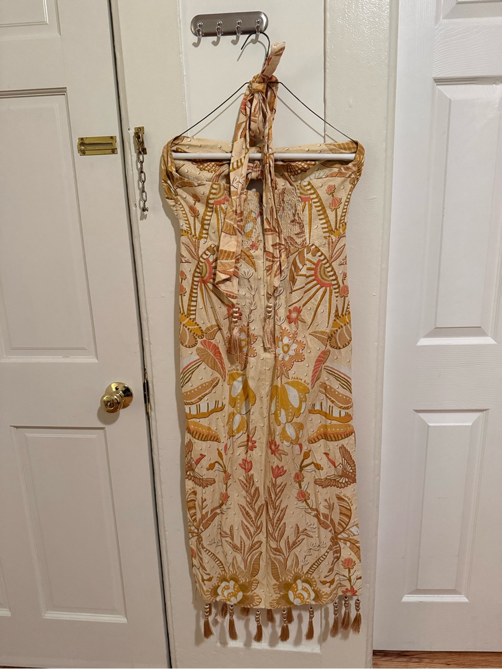 Boho Tassel Halter Cutout Maxi Dress - Yellow Floral - Picture 7 of 8